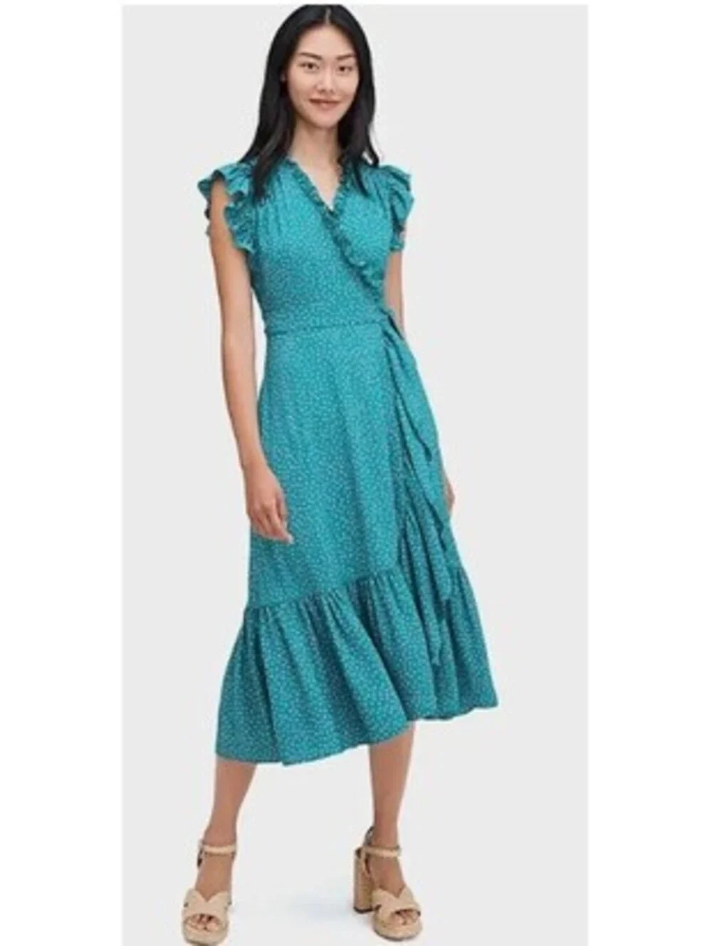 NWOT Kate Spade Poolside midi dot wrap dress teal/pink size 14